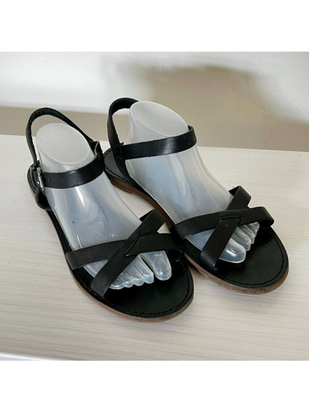 Madewell Black Leather Crisscross Sandals Ankle Strap Size 7 Boho Minimalist - Picture 1 of 8